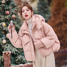 2025年冬季有帽不可拆白鸭绒厚款连帽保暖羽绒服，女装羽绒服，米雪儿