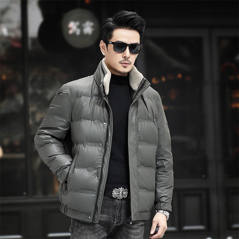 冬季厚男羽绒抗寒皮面立领面包服中青年个性潮服毛领可脱卸休闲男图片