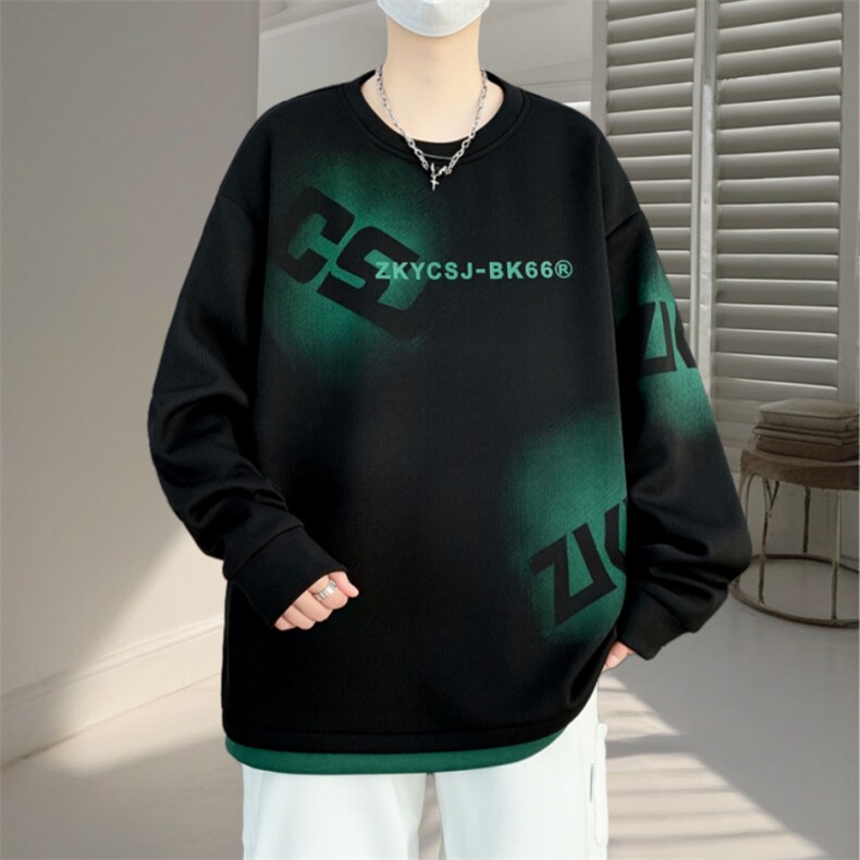 冬季字母圆领加绒卫衣潮流宽松休闲港大码印花青年LH88011-P75,男装卫衣,星座1105-3