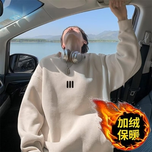 加绒加厚卫衣男款冬季新款潮牌宽松潮流青少年百搭圆领长袖衣服图片