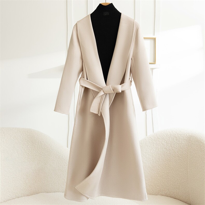 2025年秋季新款百搭V领百搭针织大衣，女装双面呢大衣，怡欣双面呢工厂店