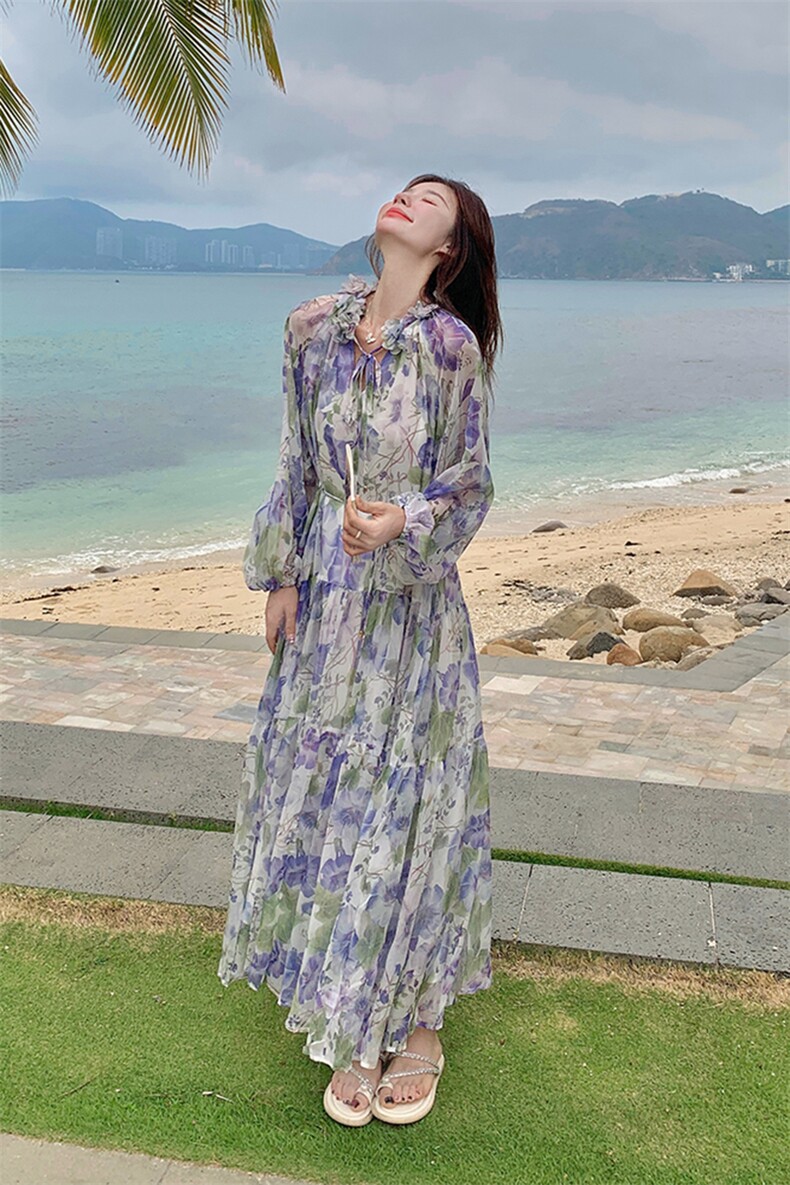 法式气质碎花连衣裙女2025夏季新款高级感收腰显瘦惊艳绝美a字裙,女装连衣裙,2C029
