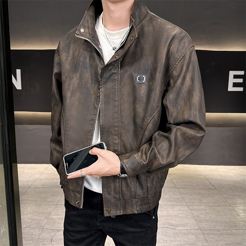皮衣男2025秋款店主风复古做旧皮夹克外套男上衣B317/811/P135,男装皮衣,电商B317