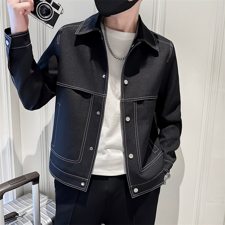 秋季轻熟抖音小伙明线纯色休闲夹克店主风A236-JK5050-P130,男装夹克,电商A236