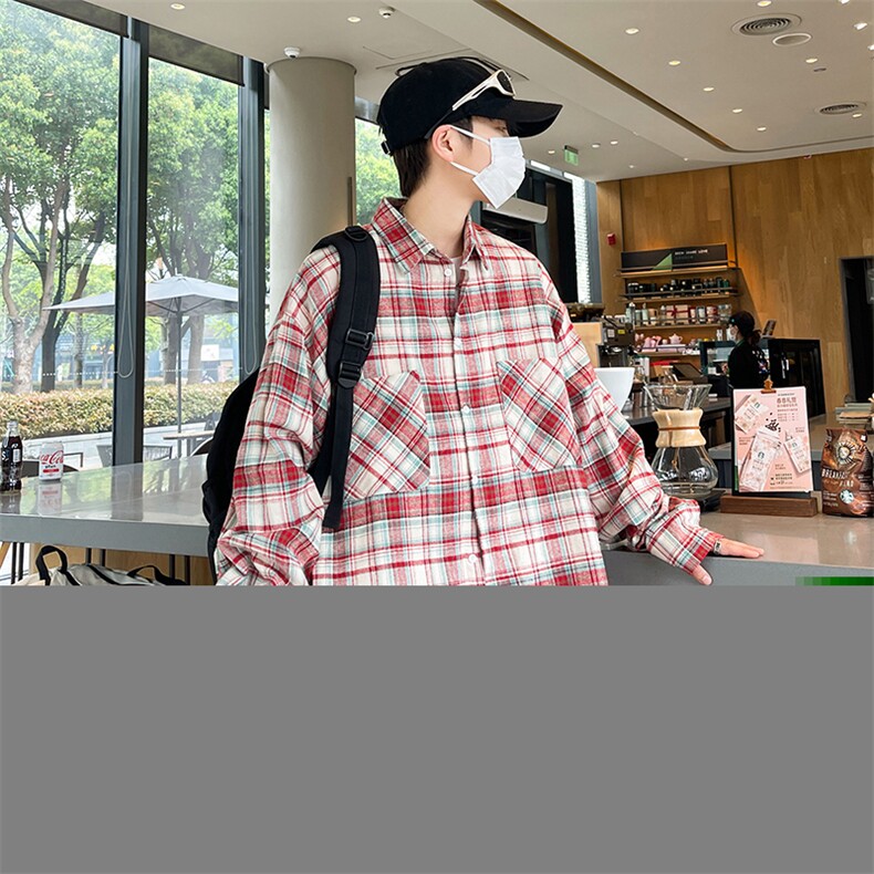 夏款男衬衫条纹格子扎染宽松长袖衬衣CS0127 P40图片