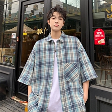 短袖衬衫男夏季新款磨毛格子衬衣DX002-特批26无差价，男装衬衫，星座214-3