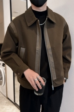 轻熟小伙高端呢子拼皮宽松外套大衣夹克男A236-JK0812加棉-P140，男装夹克，电商A236
