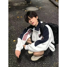 JY390-P45美式条纹撞色拼接立领开衫卫衣，男装卫衣，星座1501-3