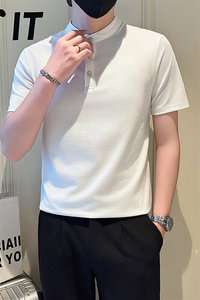 店主风社会小伙男士纯色立领POLO衫男修身T恤301A-1/PL102/P55图片
