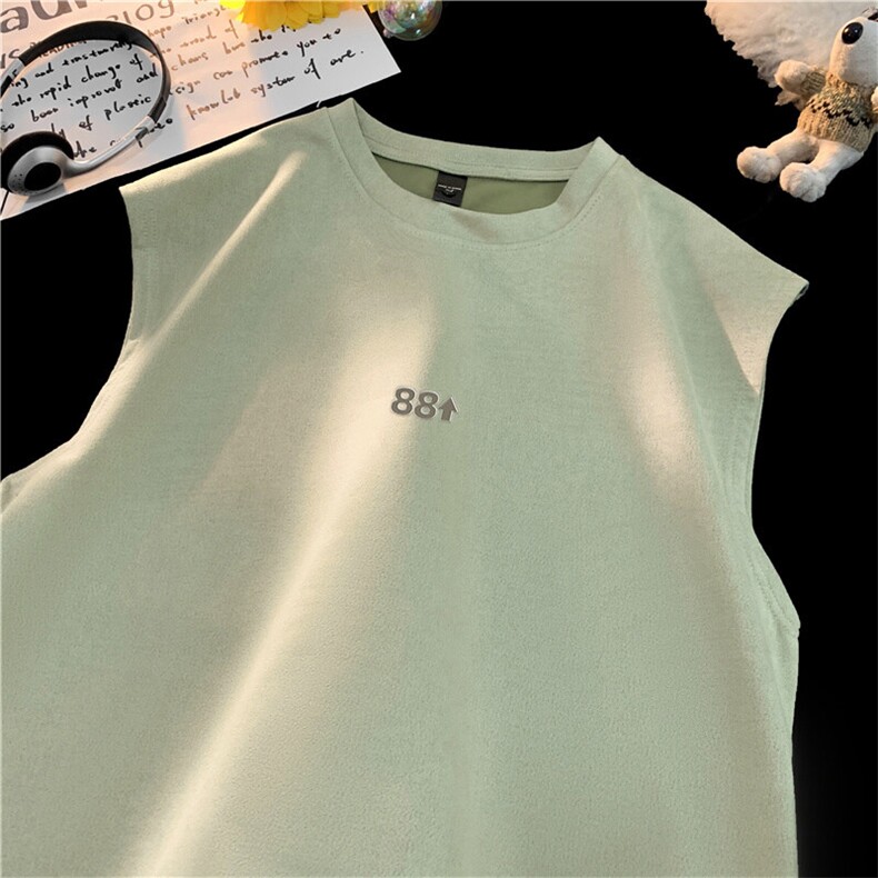 可设48小时发货支持抖音得物来样二开240克重磅美式麂皮绒背心t恤，男装背心/马甲，电商A486-1