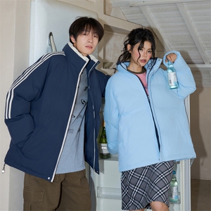 ！冬季条纹五防立领加绒加厚棉衣情侣撞色棉服外套MY7777-P68