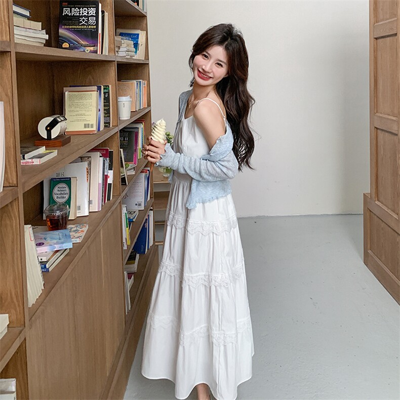 氛围感针织上衣吊带连衣裙女春秋2025新款学院风减龄高级感两件套,女装套装/套裙,2C129