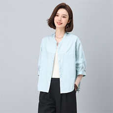 纯棉衬衫女七分袖2025夏装新款时尚漂亮小衫中年妈妈衬衣中袖上衣，女装衬衫，涵誉