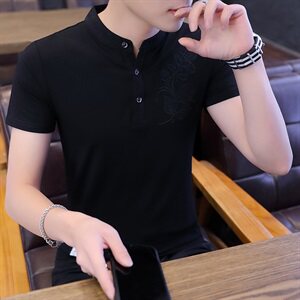 款8801夏装短袖t恤男装韩版纯棉男士立领POLO衫潮牌帅气图片
