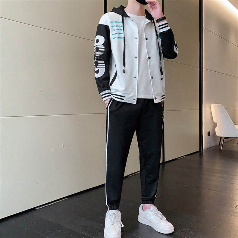 2023春季卫衣棒球服连帽男装两件套青少年运动休闲套装DF316TP70图片