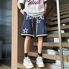 美式高街运动短裤男韩版字母刺绣篮球裤2023夏季五分裤K4322-P34，男装休闲裤，星座412-3