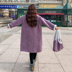 两面穿紫色皮毛一体外套2025冬季新款韩版高级感中长款加厚棉服，女装短外套，2C292