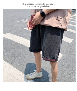夏季个性印花宽松牛仔短裤男百搭潮流 休闲五分裤R02/P40图片