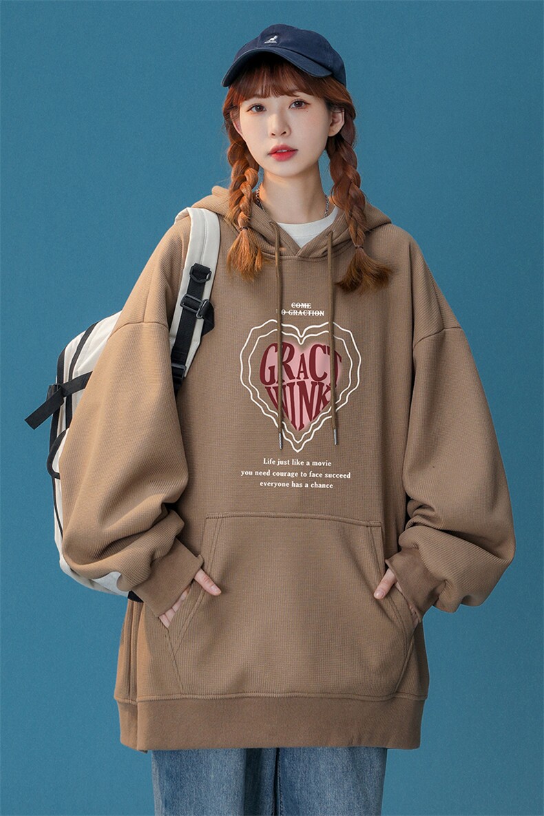 中性秋季新款印花华夫格连帽卫衣外套情侣男潮B6602P45控58,女装短外套,电商A268