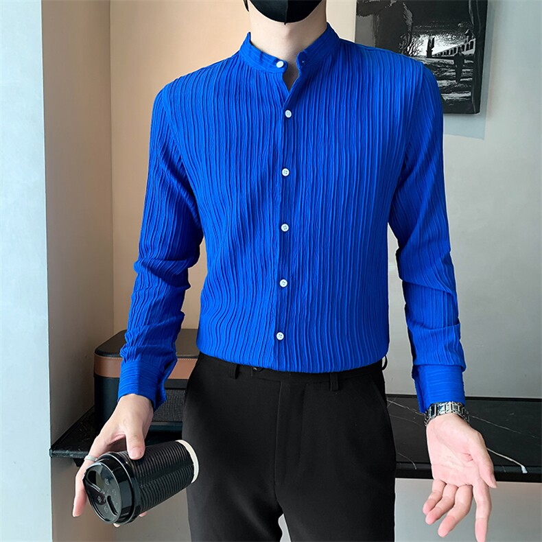 301A-1/C01/P552024秋季新款男士修身纯色立领店主风长袖衬衫,男装衬衫,星座301A-1