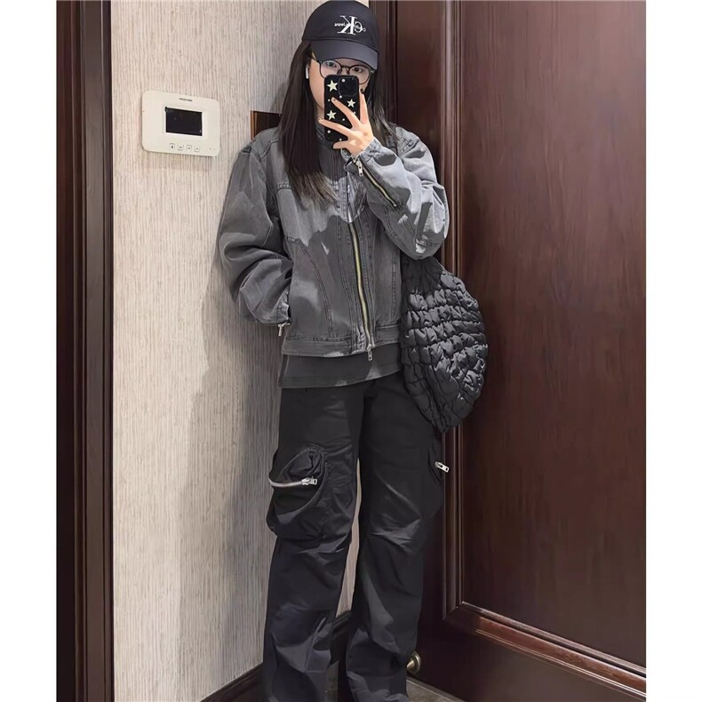 cleanfit短款正肩牛仔外套男女款春秋季潮牌高级感无领机车夹克,男装夹克,星座506A