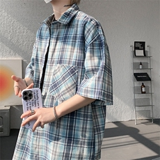 短袖衬衫男夏季新款格子磨毛衬衣DX002-特批26无差价，男装衬衫，星座214-3