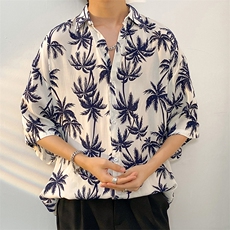 夏季冰丝花衬衫男海边沙滩短袖男潮流ins宽松花衬衣CS801-P35，男装T恤，电商A062