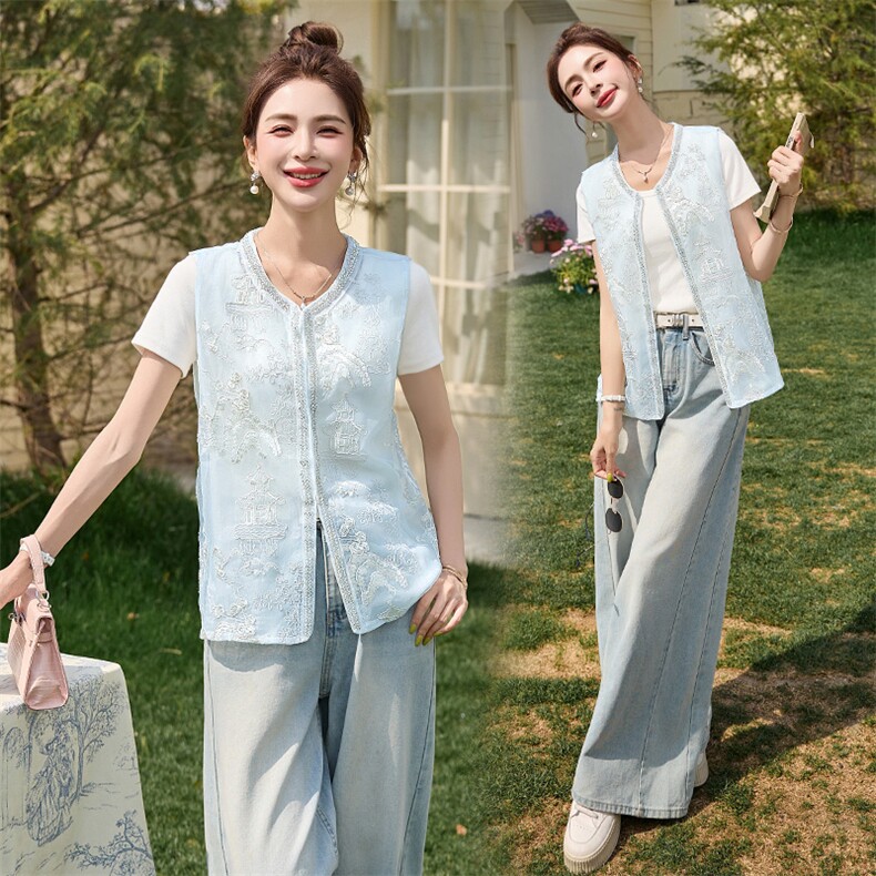 现货新款重工艺百搭休闲夏季设计精美别致绝色新中式外套马甲，女装马甲，韩美纤衣