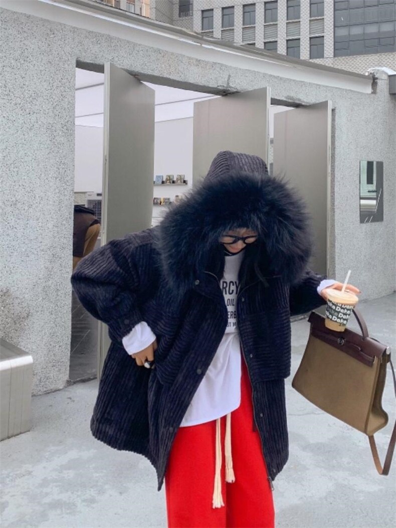 灯芯绒狐狸毛零派克服，其它，ANRUILA