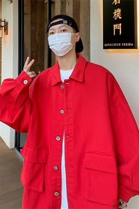 JK6089/P68春装新款港风工装立体大口袋水洗夹克男女大码上衣图片