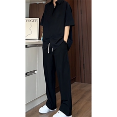 TZ169/P65套装纯色冰丝凉感衬衫休闲裤两件套男大码短袖衬衣裤子，男装T恤，电商基地A050