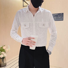 301A-1/H516/P58秋季男士纯色暗花长袖衬衫男痞帅口袋装饰衬衣，男装衬衫，星座301A-1