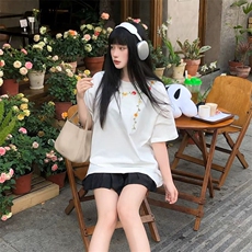 万针全刺绣工艺抖音得物高品质260克重磅纯棉双纱美式高街短袖T恤，男装T恤，电商A486