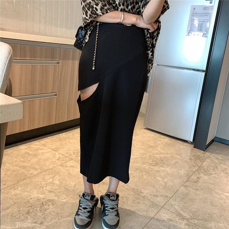 切割开叉半裙，女装半身裙，XTZ style