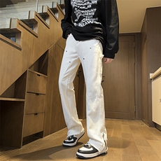 工装牛仔裤休闲裤男生秋季宽松阔腿裤潮牌直筒长裤N24-P48，男装牛仔裤，星座308B-1