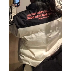 美式复古拼接条纹棉服棉衣女冬季外套小众街头学生加厚保暖面包服图片