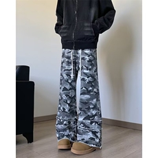 美式hiphop迷彩脏染双腰头破坏裤脚休闲裤直筒堆叠长裤男KN7012，男装休闲裤，星座1116A-1（原606A）