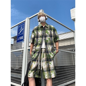 夏季扎染格子套装上衣DC2240特P25控49-裤子DK8627特P21控48图片