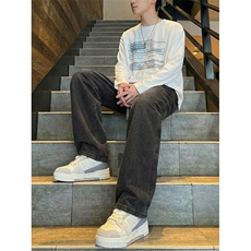 美式高街牛仔裤子男冬季加绒直筒裤男士宽松新款牛仔裤青少年长裤，男装牛仔裤，星座302A-2