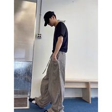 复古慵懒松弛竖条纹拖地裤男港风休闲宽松百搭直筒阔腿裤KXR8015，男装休闲裤，星座1116A（原606A-3）