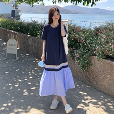 黑色泡泡袖轻熟风休闲显瘦t恤裙夏季新款设计感宽松气质连衣裙女，女装连衣裙，2D076