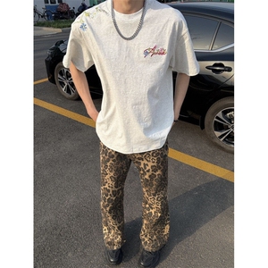 DXT51HH-P38 美式花卉刺绣短袖t恤男女夏季潮牌cleanfit半袖图片