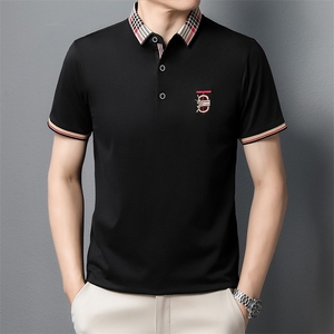 短袖Polo衫男翻领纯色刺绣上衣夏季中年男士商务休闲半袖T恤衫图片