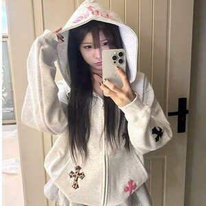 秋冬新款宽松休闲百搭立体刺绣贴布连帽卫衣女加绒WY226 P79图片