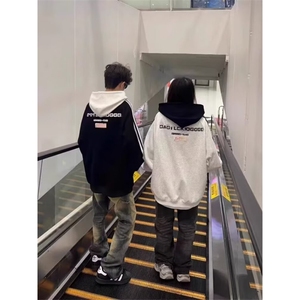 原宿连帽卫衣男春秋2025新款美式高街重磅情侣装帽衫外套百搭慵懒图片
