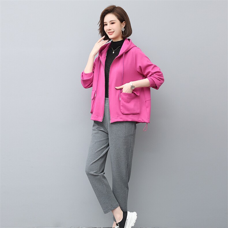 2023春季新款时尚休闲气质个性减龄宽松休闲连帽套装,女装套装/套裙,独衣靓