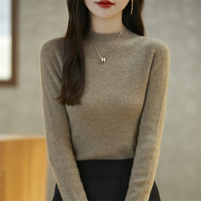 优雅女士衫简约纯色设计舒适保暖百搭时尚,女装羊绒衫,昭美羊绒