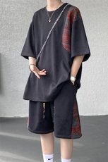 8XL-M民族风潮拼接休闲运动套装男夏季学生短袖短裤TZ38001P60，男装休闲套装，电商B312