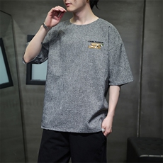 已做版权现货夏季亚麻潮宽松仙鹤大码棉麻短袖MT01-P35控58，男装T恤，星座205-5