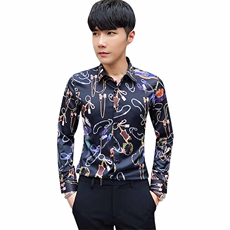 2021秋冬潮流个性花衬衫男长袖韩版休闲印花衬衣A470-CS110-P55，男装衬衫，电商A207